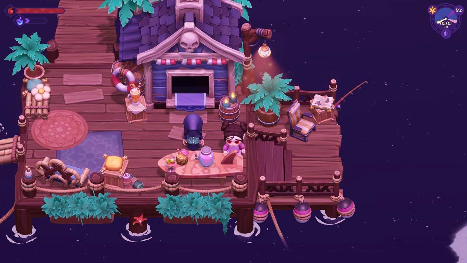 Official Moonlight Peaks fishing pier scene with rods beside the water and recognizable coastal landmarks