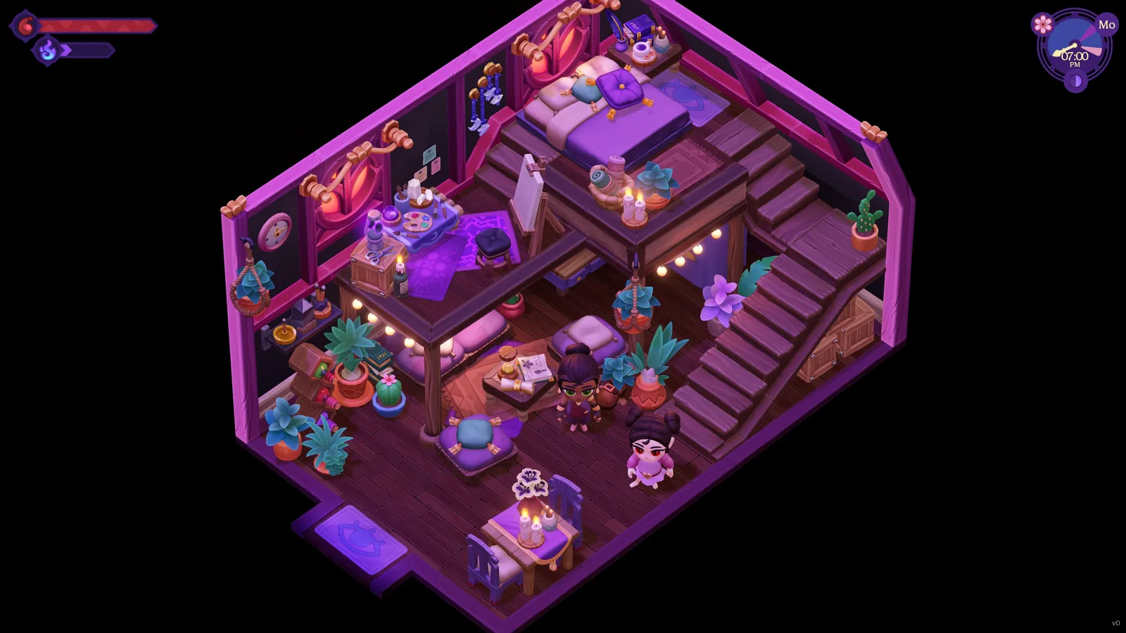 Moonlight Peaks cottage interior showing the upstairs sleeping area above the main room