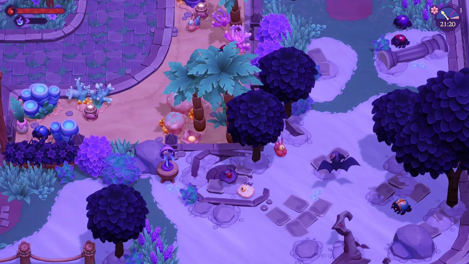 Moonlight Peaks outdoor Museum grounds with paths, trees, and exhibit-like objects