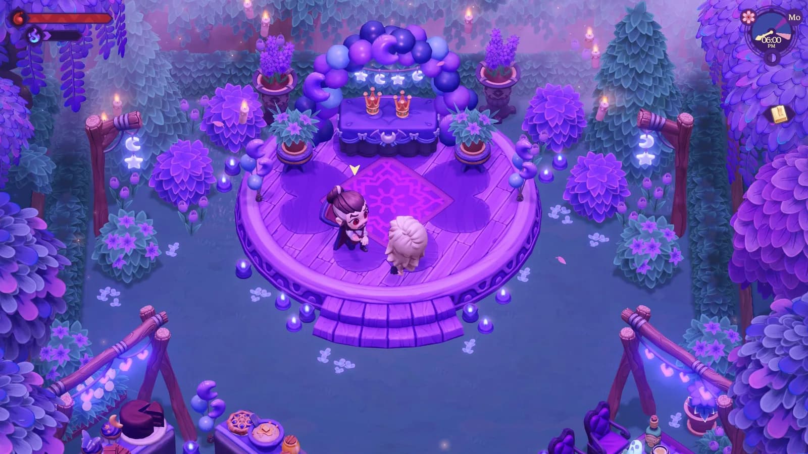 Moonlight Peaks Town Hall garden with a purple path leading through the town landmark